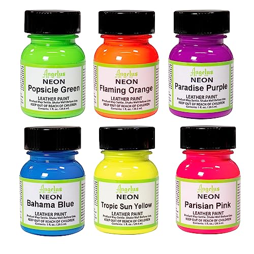 Angelus Neon Acrylic Paint Starter Kit, 6 Pack for Shoes, Boots, Bags, Furniture, Shirts, & More Angelus