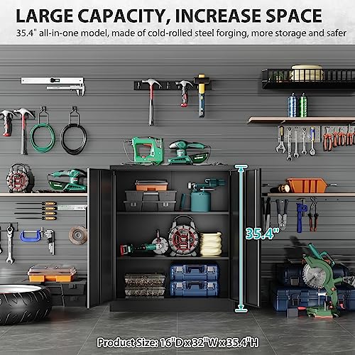 Metal Storage Cabinet Locked Steel Cabinet with 2 Adjustable Shelves Office Cabinet Locking Tool Cabinets Kitchen Storage Cabinet metal locker Small SISESOL