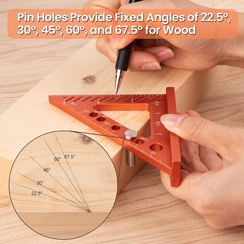 Neitra Small Square Ruler with Fixed Angle Pin, Accurate Compact Aluminum Alloy Mini Squares with Laser Etched Markings, Includes a Mechanical Pencil Neitra