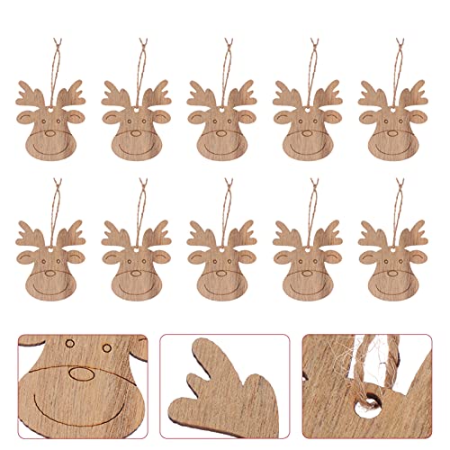 Housoutil 20PCS Wooden Deer Head Christmas Ornaments Pendant Hanging Wooden Pendant Decoration Wooden DIY Craft Christmas Tree Hanging Ornaments Housoutil