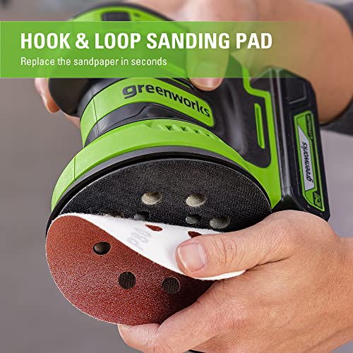 Greenworks 24V Orbital Sander Kit, 5" Random Sander Variable Speed, 2Ah Battery and Charger Included Greenworks