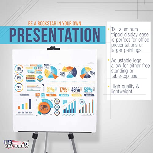 U.S. Art Supply 66" Sturdy Silver Aluminum Tripod Artist Field and Display Easel Stand - Adjustable Height 18" to 5.5 Feet, Holds 36" Canvas - Floor US Art Supply