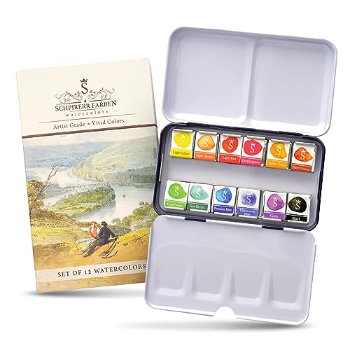 SCHPIRERR FARBEN - 48 Watercolor Paints Set, Big 5 Paint Brushes