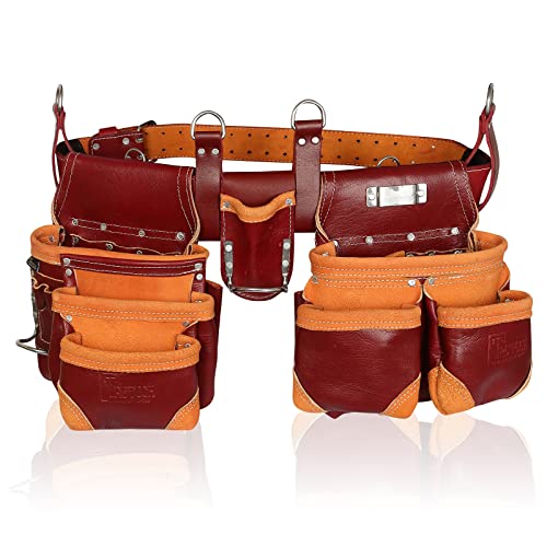 TRUTUCH Grain Leather 18 Pockets | Tool Rig Set | Tool Pouch | Drywall Tool Belt | Carpenter Tool Bag | Leather Tool Belts for Men | Construction | TRUTUCH