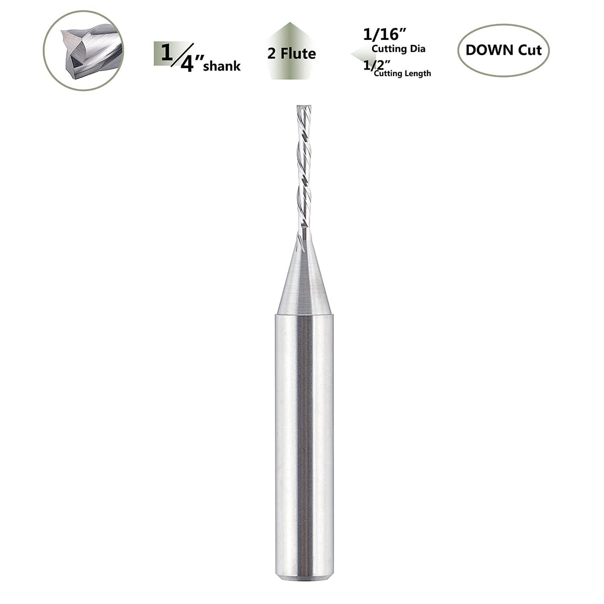 SpeTool Down Cut Spiral Router Bit 1/16 inch Cutting Diameter with 1/4 inch Shank End Mill for Woodwork CNC Machine Tools SpeTool