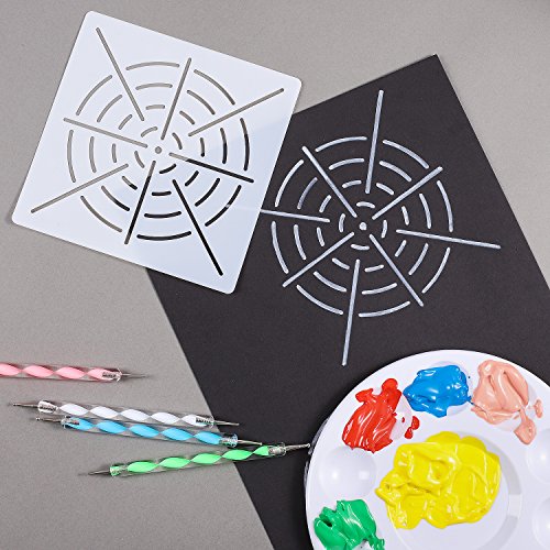 Whaline 18 Set Art Dotting Tools Mandala Dotting Tools Including 4 Mandala Stencils, 8 x Acrylic Rods, Paint Tray and 5 Double Sided Dotting Tools Whaline