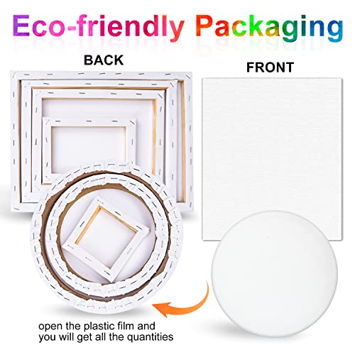 14 Packs Stretched Canvases for Painting,Multi Pack 11x14, 9.44x12, 8x10, 5x7, 4x4, Round Canvas with 8x8,10x10(2 of Each), Blank Primed Canvas for ESRICH