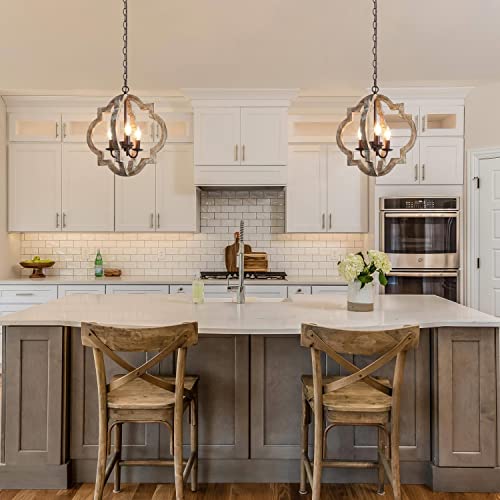 KSANA Farmhouse Orb Chandelier, Handmade Wood Light Fixture for Dining & Living Room, Foyer, Bedroom, Kitchen Island and Entryway KSANA