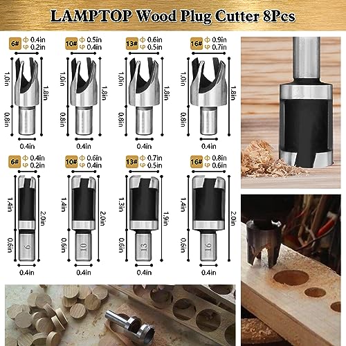 LAMPTOP 26-Pack Woodworking Chamfer Drilling Tools Including Countersink Drill Bits, 3-Pointed Countersink Drill Bit with L-Wrench, Wood Plug Cutter, LAMPTOP