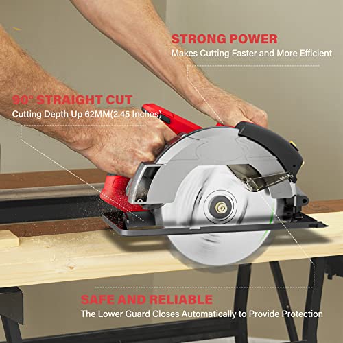 Circular Saw, 1500W Power Circular Saws with Laser Guide, 5500RPM Compact Circular Saw with 3 Saw Blades (24T+ 48T)7-1/4'', 0-45° Bevel Adjustment, Vistreck