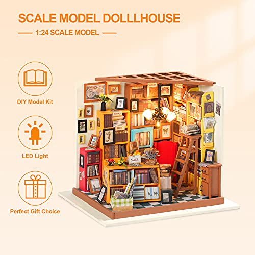 RoWood DIY Miniature Dollhouse Kit, 1:24 Scale Tiny House Building Kits - Sam's Study Rowood