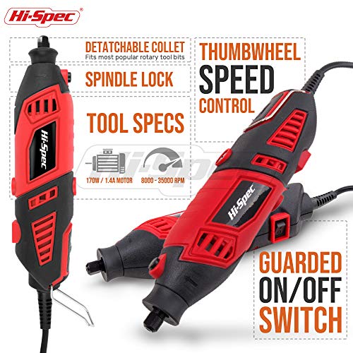 Hi-Spec 134pc 160W Corded Rotary Power Tool Kit Set with Dremel Compatible Rotary Tools Accessory Kit- Engraver, Sander, and Polisher-for Grinding, Hi-Spec