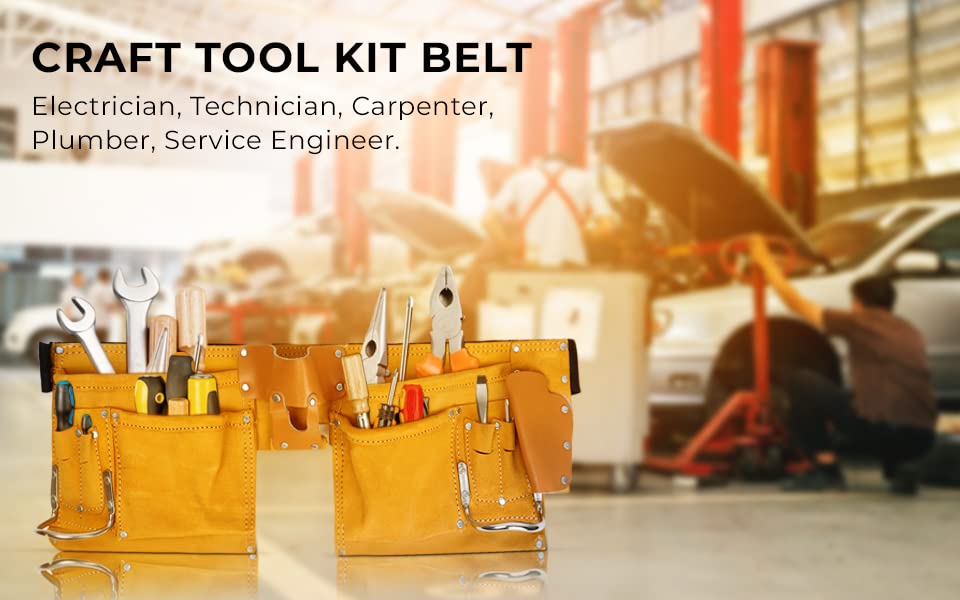 Virtionz 11 POCKET LEATHER TOOL BELT for Carpenter, Construction Pouch, Framers, Handyman, Electrician, Brown color, belts adjusts from 33'' up to VIRTIONZ MWIRE