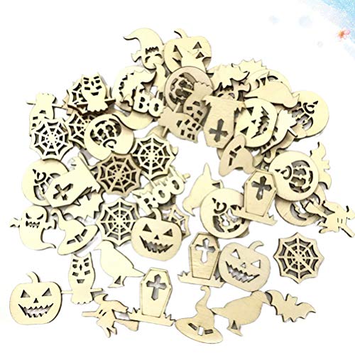KESYOO Halloween Unfinished Wooden DIY Slices Craft Wood Cutouts Embellishments for Halloween Hanging Ornament 100pcs KESYOO