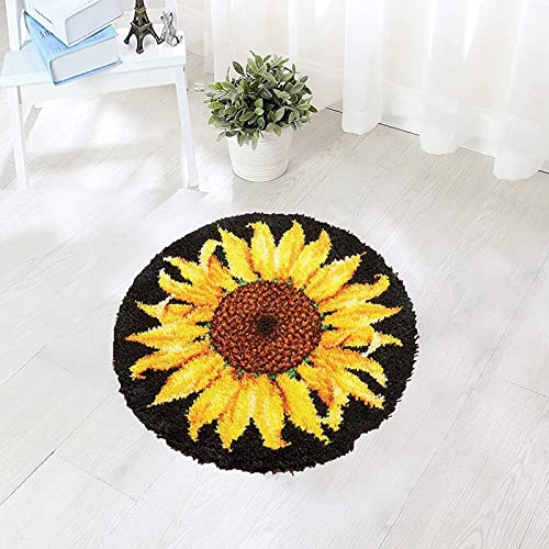 MIAOLLUN Latch Hook Rug Kit, Sunflower Pattern Printed Canvas DIY Rug Crochet Yarn Kits, Embroidery Decoration 20.4" X 20.4" (52 * 52cm) MIAOLLUN