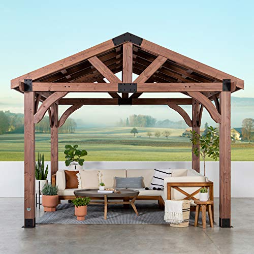 Backyard Discovery Arlington 12x10 All Cedar Gazebo, Walnut, Insulated Steel Roof, Water Resistant, Wind Resistant up to 100 MPH, Withstand 6,391 lbs Backyard Discovery