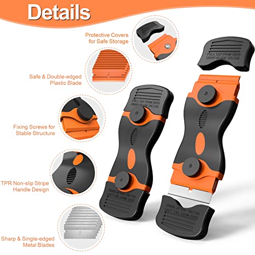 Ywmoml 3 Pack Razor Blade Scraper, Plastic Razor Blade Scraper, Scraper Tool with Extra 30 Plastic Razor Blades and 30 Metal Blades, Razor Scraper Ywmoml