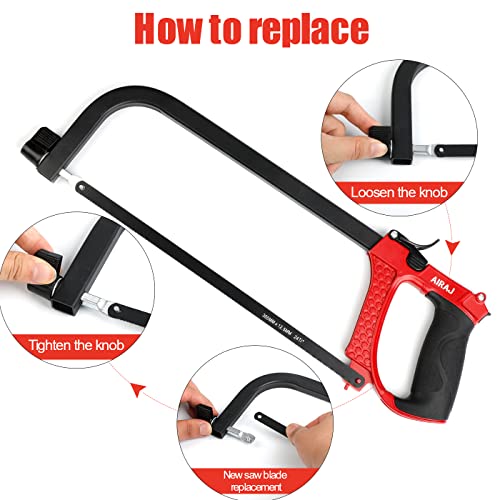 AIRAJ High-end Hacksaw Set, Universal Metal Hacksaw with 3 Different Hacksaw Blades, Best Hacksaw for Metal and Heavy Duty Hand Saw for Cutting Wood, AIRAJ