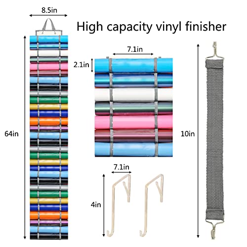 DKHDBD Vinyl Roll Holder with 60 Compartments and Keeper Door Hooks Strap, Clear Organizers Wall Mount for Home Craft Closet (Grey) DKHDBD