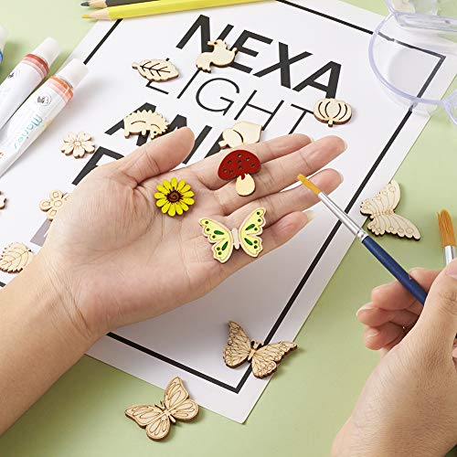Elecrelive 300pcs Assorted Unfinished Wooden Cutouts Flower Leaf Butterfly Small Blank Wood Slice Pieces Ornaments Hanging Embellishments for DIY Art EEE ELECRELIVE