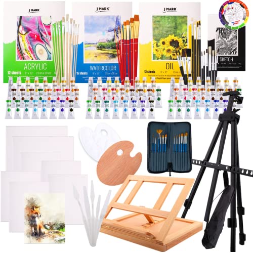 J MARK Premium Large Painting Kit – All in Deluxe Acrylic, Watercolor and Oil Painting Set J MARK
