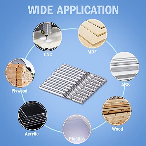 HQMaster 1/8 Shank CNC Router Bits Inch Shank 3.175mm End Mill Single Flute Spiral Router Bit Milling Cutter Upcut Cutting Engraving Single Edged HQMaster