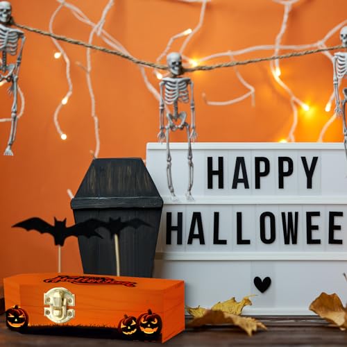 Sintuff 12 Pieces Unfinished Halloween Coffin Boxes with 10 Art Brushes 6 Inch Unfinished Wood Funeral Treasure Chest with Locking Clasp for Sintuff
