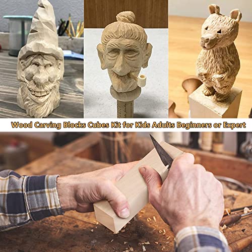 RHBLME 8PCS Basswood Carving Blocks, 6.0in x 1.5in x 1.5in Unfinished Wood Blocks for Carving, Wooden Carving Blocks Cubes Soft Solid Kit, Great for RHBLME
