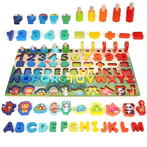  Toddler Learning Educational Toys Wooden Magnetic Fishing  Game Toy- Alphabet ABC Color Sorting Counting Toys Number Learning Toys  Montessori Fine Motor Skills Toy