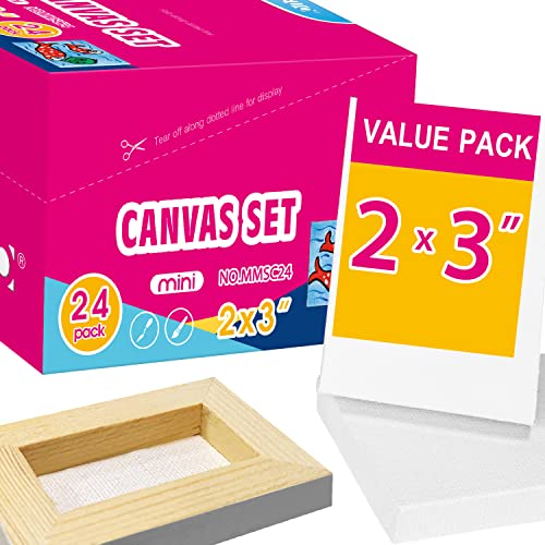 AUREUO Mini Stretched Canvas - 2x3 Inch/24 Pack - 2/5 Inch Profile Small Square Canvas - Gift Set for Kids, Bulk Pack Canvases for Acrylic Painting & AUREUO