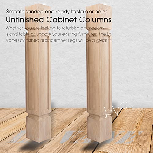La Vane 35 1/2-inch H 5-inch W 5-inch D Cabinet Columns, Set of 2 Unfinished Square Rubber Wood Replacement Countertop Legs for Large Dining Table & La Vane