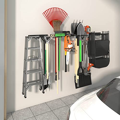 Godboat Garage Shelving, 4 Hooks Tool Organizer, Garage Storage, 2 Pack Garage Organization, Heavy-Duty Garden Tool Organizer, Max Load 220 lbs, Godboat