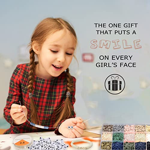 ADIIL 7200pcs Clay Beads Bracelet Making Kit, 20 Neutral Colors 6mm Polymer Heishi Beads for Jewelry Making, Friendship Bracelet Kit with Letter ADIIL