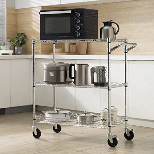 VEVOR Kitchen Utility Cart, 3 Tiers, Wire Rolling Cart with 661 LBS Capacity, Steel Service Cart on Wheels, Metal Storage Trolley with 80 mm Deep VEVOR