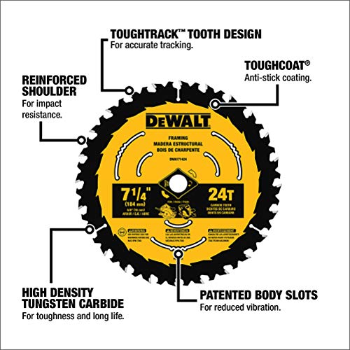 DEWALT Circular Saw Blade, 7 1/4 Inch, 24 Tooth, Wood Cutting (DWA171424) DEWALT