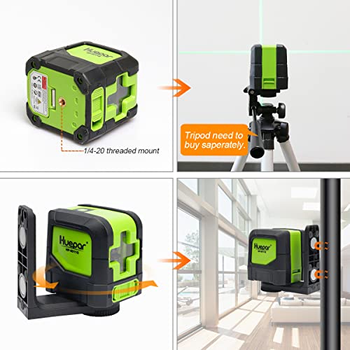 Huepar Cross Line Laser - DIY Self-Leveling Green Beam Horizontal and Vertical Line Laser Level with 100 Ft Visibility, Bright Laser Lines with 360° Huepar