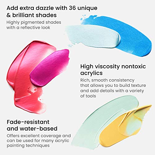 ARTEZA Metallic Acrylic Paint, Set of 36 Colors, 0.74 oz/22 ml Tubes with Storage Box, Rich Pigments, Non Fading, Non Toxic Paints for Artist & Hobby ARTEZA