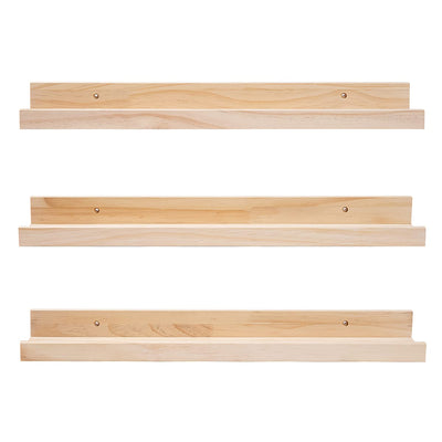 MBYD 24 Inch Floating Shelves Natural Wood Set of 3, Wall Mount Picture Ledge Wooden Wall Shelf for Home Decoration for Bedroom, Living Room, Office,