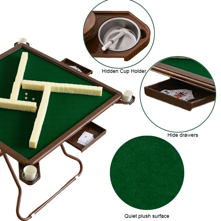 MJTABLE Mahjong Table, 35" Card Tables Folding Square with 4 Cup Holders & 4 Drawers for 4 People, Wear-Resistant Desktop Majiang Table for Poker MJTABLE
