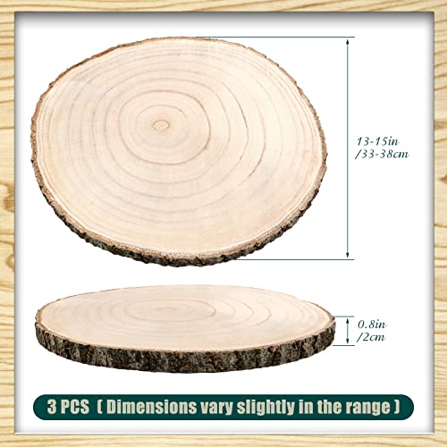 ZYNERY 3 Pcs Wood Slices for Centerpieces 13-15 Inches, Unfinished Wood Rounds Rustic Wedding Decor, Natural Paulownia Wood Centerpieces for Tables, ZYNERY