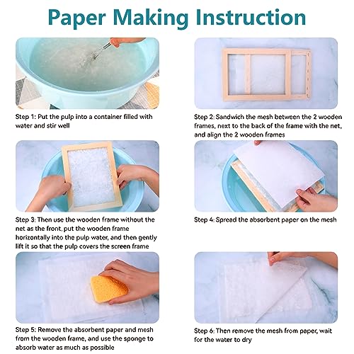 Caydo 18 Pieces Paper Making Kit Includes A5, A6 Size Wooden Mold and Deckle, Absorbent Paper, Pulp, Sponge, Paints, Confetti and Instructions for Caydo