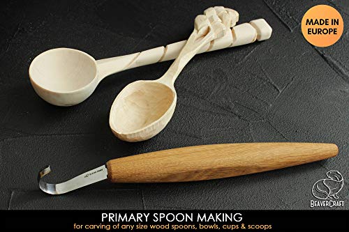 BeaverCraft Spoon Carving Hook Knife SK5s 2" - Double Sided Sharpening Curved Wood Carving Knife with Leather Sheath for Carving Spoons Bowls Cups BeaverCraft