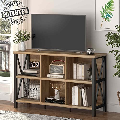 FATORRI Rustic Oak 6-Cube Storage Organizer – Industrial Horizontal Bookshelf with Durable Metal Frame FATORRI