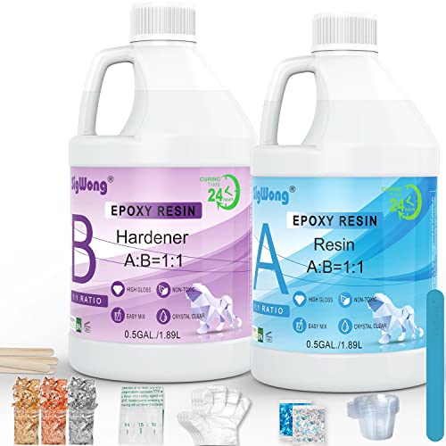 Epoxy Resin Clear Crystal Coating Kit 1 Gallon - 2 Part Casting Resin for Art, Craft, Countertop, Wood, Jewelry Making, River Tables SigWong
