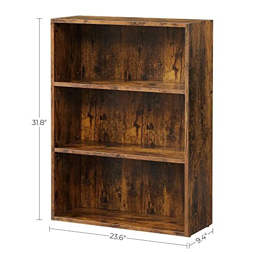 VASAGLE Rustic Brown 3-Tier Adjustable Bookshelf with Storage Shelves VASAGLE