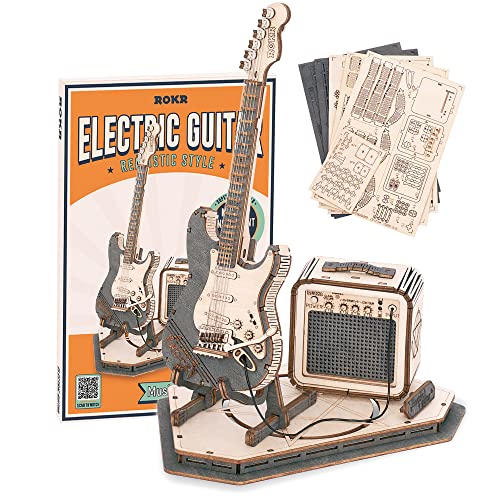 ROKR Toy Guitar DIY Kit,STEM Projects for Kids 8-12,Model Kits for Adults,3D Wooden Puzzles for Adults and Kids ROKR