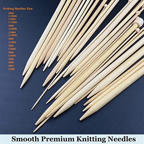 Mdoker 95pcs Knitting Needles Kit&Crochet Hooks Set 36 Straight Bamboo Knitting Needle 12 Small Size Lace Crochet Hook 5 Ergonomic Crochet Needles Mdoker