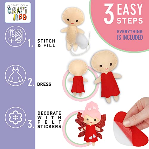 CRAFTILOO Fairy Sewing Kits for Little Girls 5 Easy Projects for Children Beginners Sewing kit Kid Crafts Make Your Own Felt Pillow Plush Craft Kit CRAFTILOO