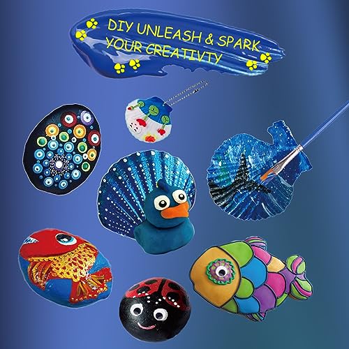 Lymoc Rock Painting Kit,Seashell Painting Kit,50 Pcs Arts and Crafts Activities Kits Gift for Kids Ages 6-12+, with 21 Paints Creative Art Toys for Lymoc