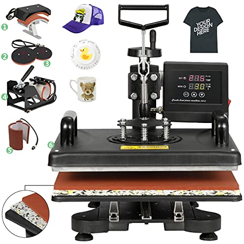 F2C 12" x 15" Heat Press Machine Pro 6 in 1 Swing Away Digital Heat Transfer Sublimation Press Combo for T-Shirt Bag Hat Cap Mug Plate F2C